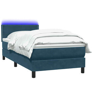 Boxspringbett mit LED 100x210 cm Dunkelblau Samt