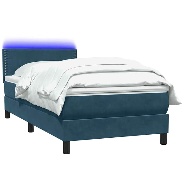 Boxspringbett mit LED 100x210 cm Dunkelblau Samt