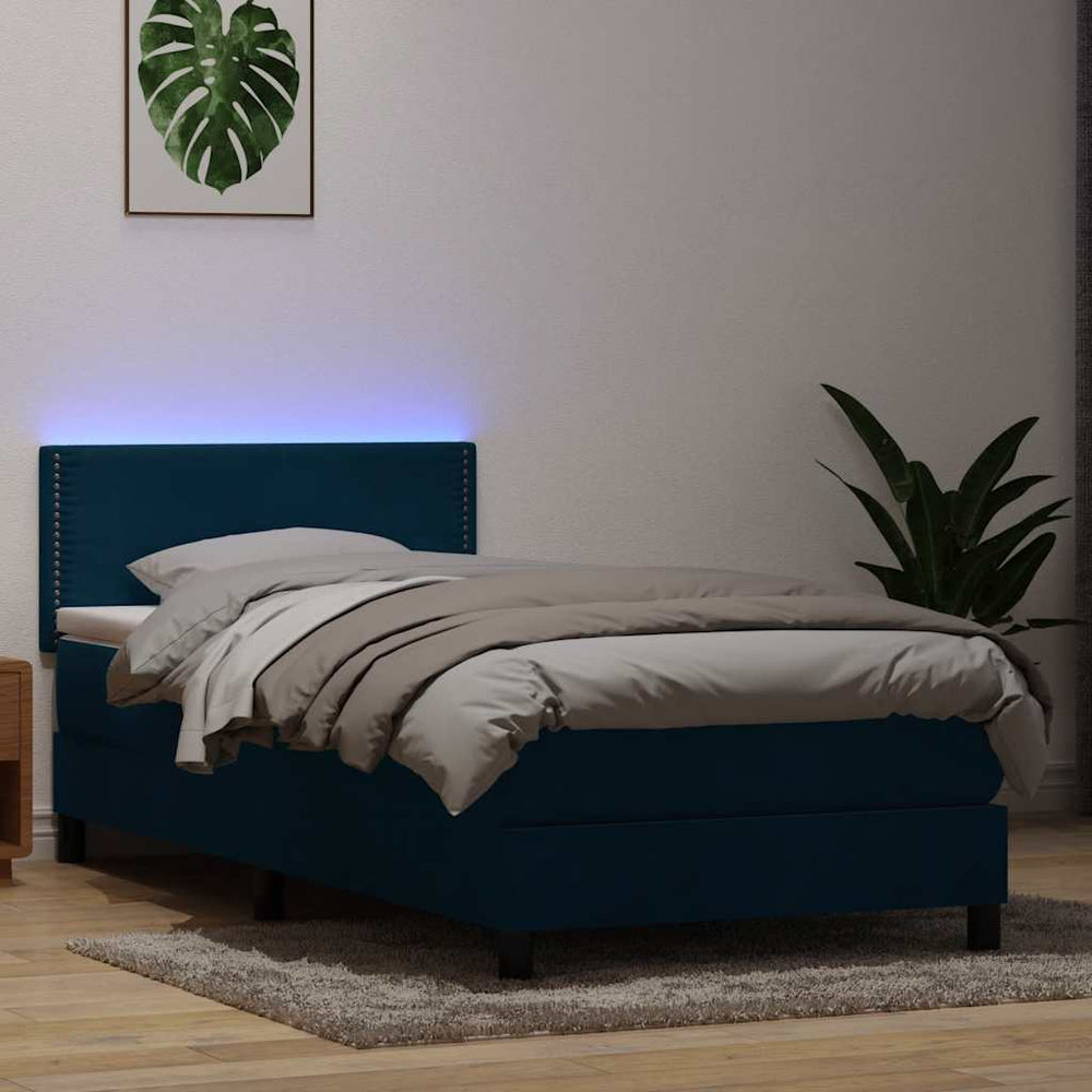 Boxspringbett mit LED 100x210 cm Dunkelblau Samt