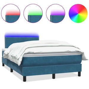 Boxspringbett mit LED 120x210 cm Dunkelblau Samt
