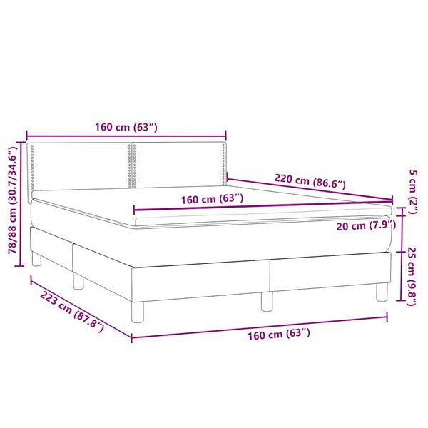 Boxspringbett Schwarz 160x220 cm mit LED