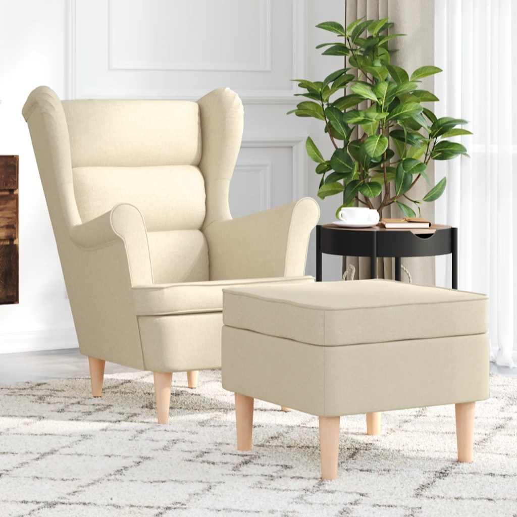 Sessel mit Hocker, Creme