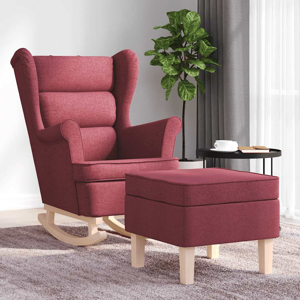 vidaXL Rocking Chair with Footrest Wine Red Fabric