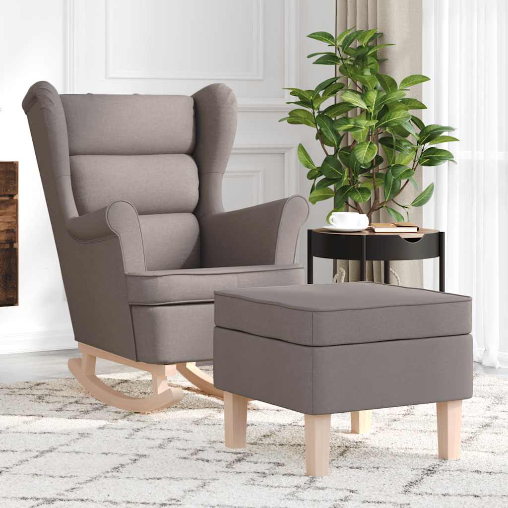 Schaukelstuhl mit Hocker, Taupe Stoff
