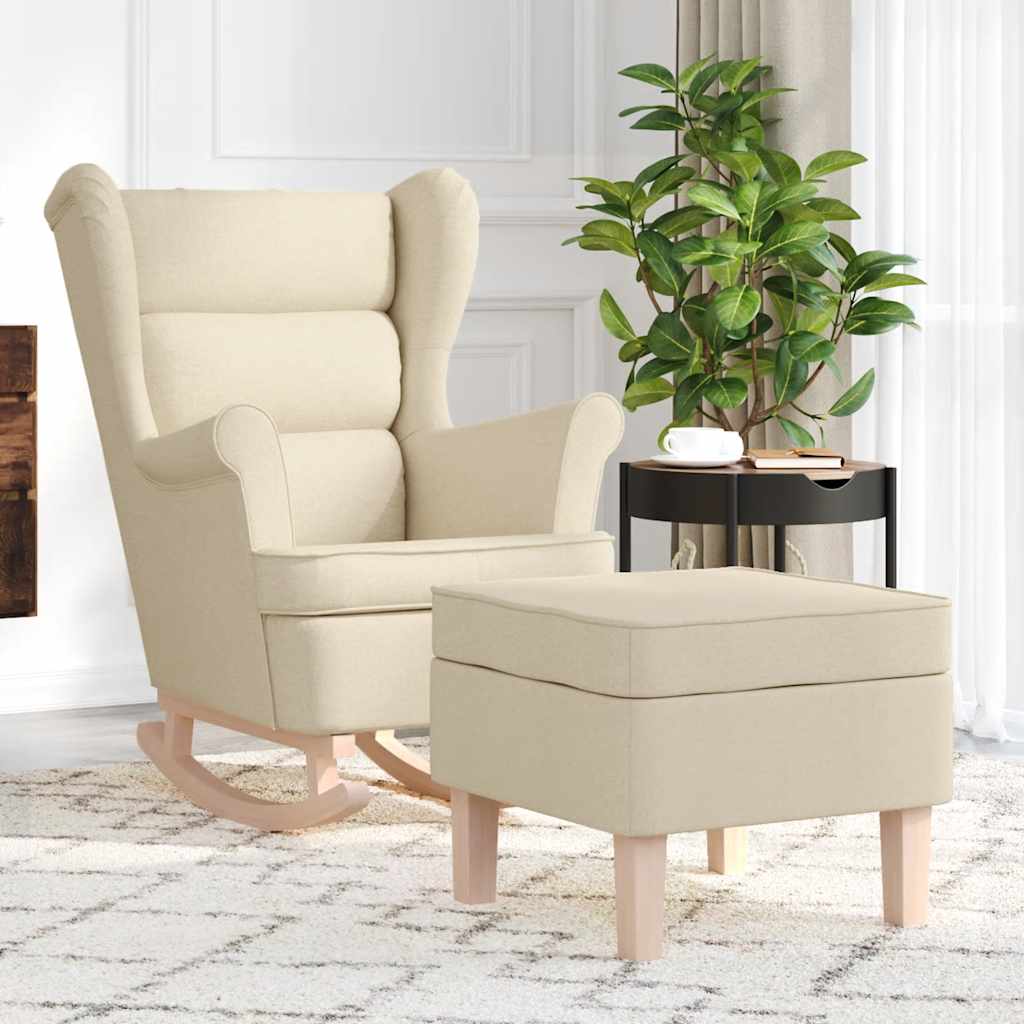 Schaukelstuhl mit Hocker, Creme