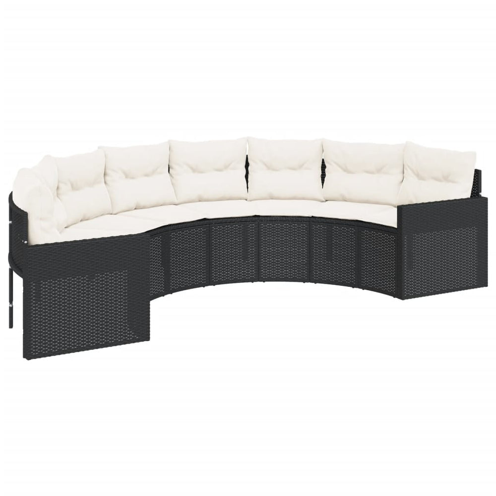 Halbrundes Gartensofa mit Kissen Schwarz