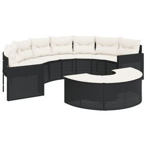 Halbrundes Gartensofa mit Kissen Schwarz