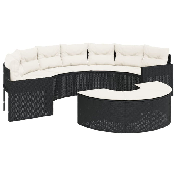 Halbrundes Gartensofa mit Kissen Schwarz