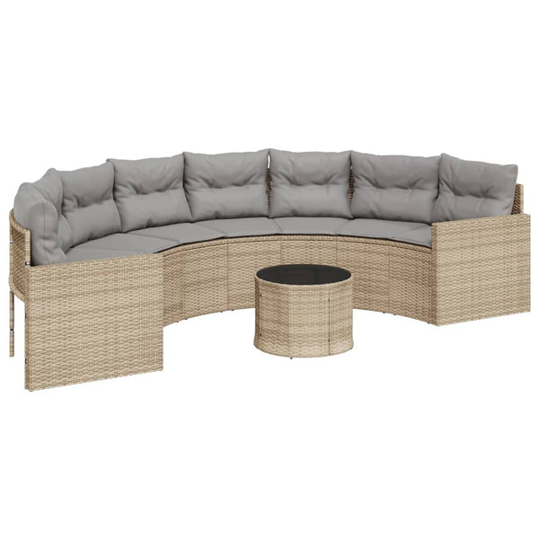 Halbrundes Gartensofa mit Tisch Beige Poly-Rattan