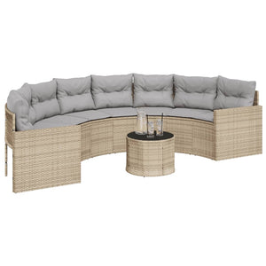Halbrundes Gartensofa mit Tisch Beige Poly-Rattan