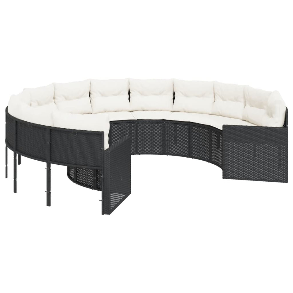 Rundes Gartensofa mit Kissen, Schwarz
