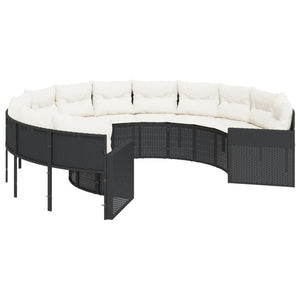 Rundes Gartensofa mit Kissen, Schwarz