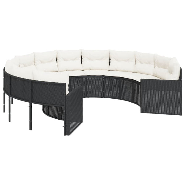 Rundes Gartensofa mit Kissen, Schwarz