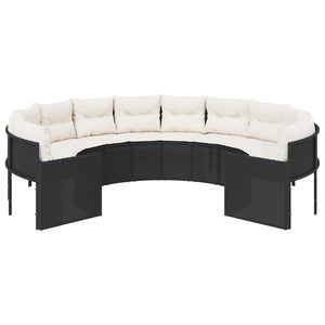 Rundes Gartensofa mit Kissen, Schwarz