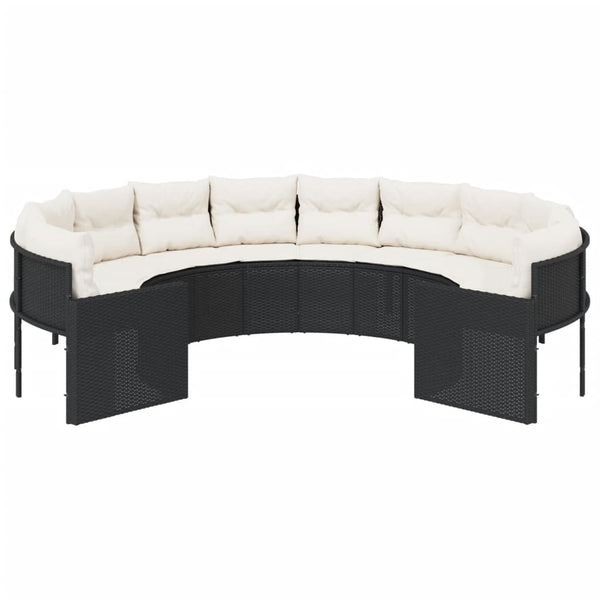 Rundes Gartensofa mit Kissen, Schwarz