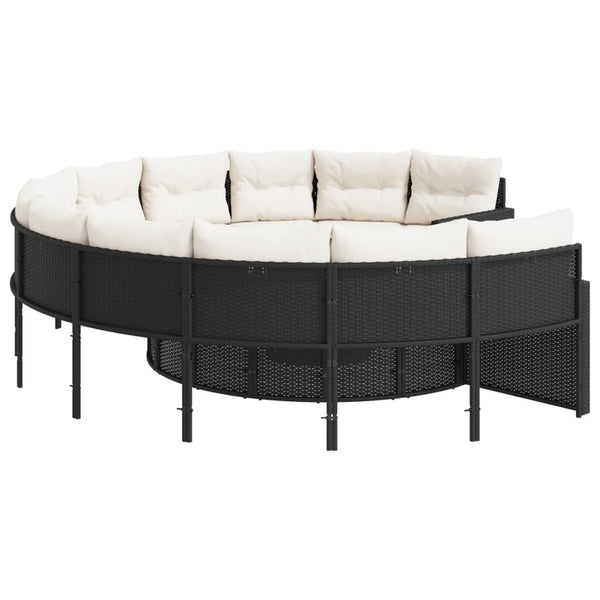 Rundes Gartensofa mit Kissen, Schwarz