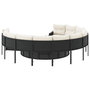 Rundes Gartensofa mit Kissen, Schwarz