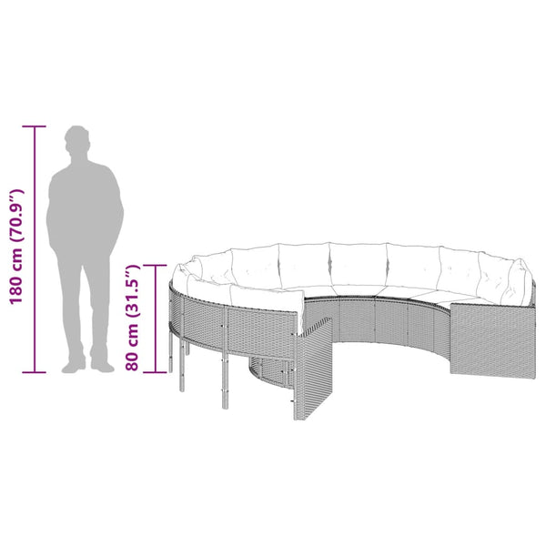Rundes Gartensofa mit Kissen, Schwarz