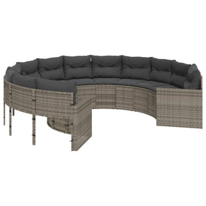 Rundes Gartensofa Grau Poly Rattan mit Kissen