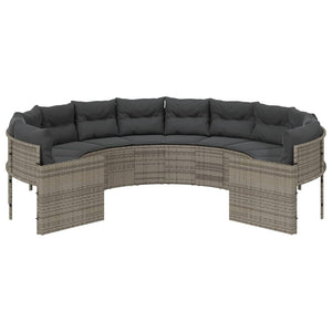 Rundes Gartensofa Grau Poly Rattan mit Kissen