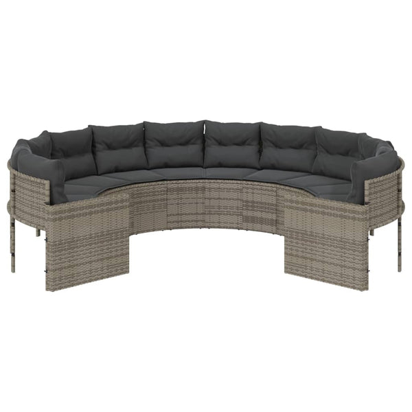 Rundes Gartensofa Grau Poly Rattan mit Kissen