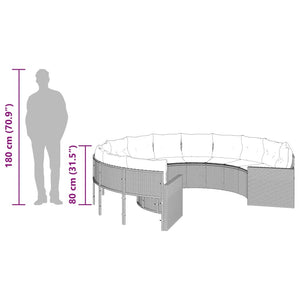 Rundes Gartensofa Grau Poly Rattan mit Kissen