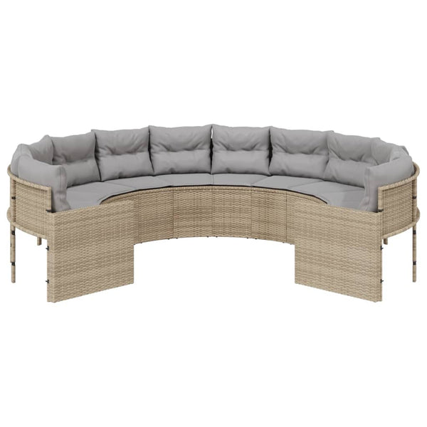 Rundes Gartensofa Beige Poly-Rattan mit Kissen