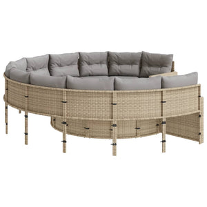 Rundes Gartensofa Beige Poly-Rattan mit Kissen