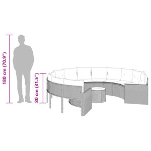 Rundes Gartensofa mit Tisch Schwarz Poly-Rattan