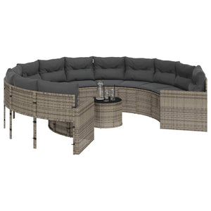 Rundes Gartensofa mit Tisch Grau Poly Rattan