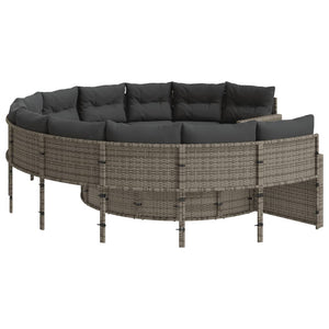 Rundes Gartensofa mit Tisch Grau Poly Rattan