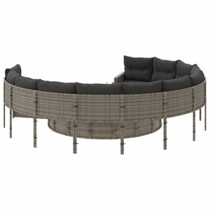 Rundes Gartensofa mit Tisch Grau Poly Rattan