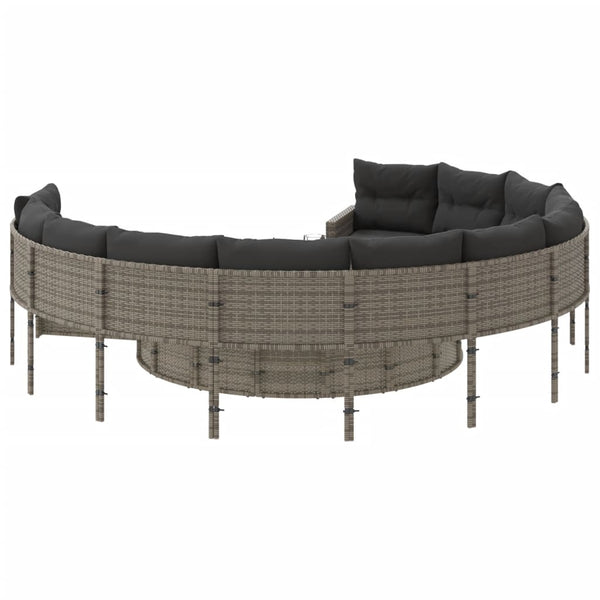 Rundes Gartensofa mit Tisch Grau Poly Rattan