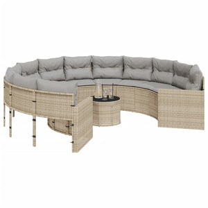 Rundes Gartensofa Beige Poly-Rattan mit Tisch