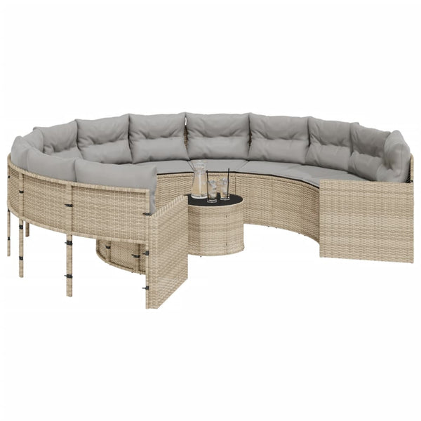 Rundes Gartensofa Beige Poly-Rattan mit Tisch