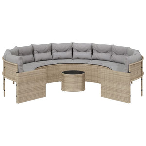 Rundes Gartensofa Beige Poly-Rattan mit Tisch