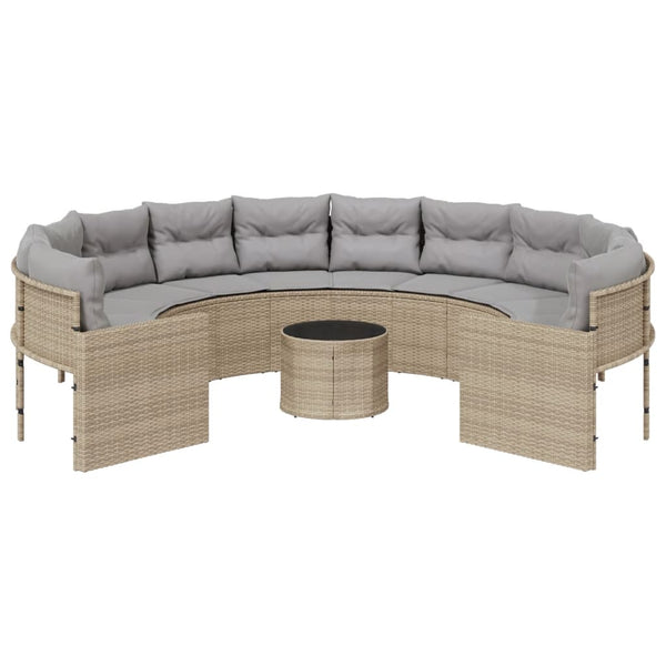 Rundes Gartensofa Beige Poly-Rattan mit Tisch