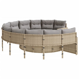 Rundes Gartensofa Beige Poly-Rattan mit Tisch