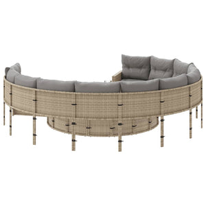 Rundes Gartensofa Beige Poly-Rattan mit Tisch