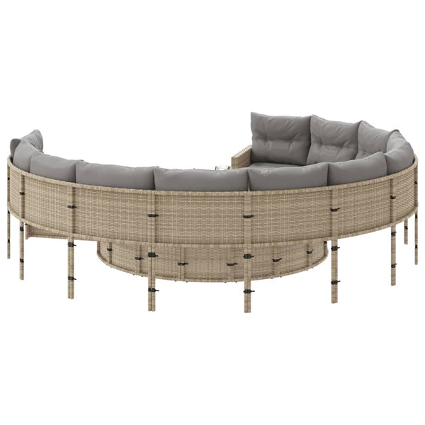 Rundes Gartensofa Beige Poly-Rattan mit Tisch