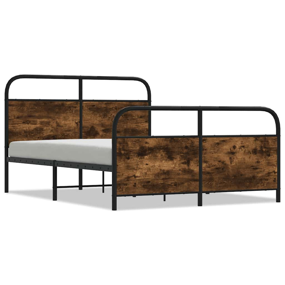 vidaXL Metal Bed Frame without Mattress Smoked Oak 137x190 cm