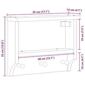 Weiße Wandgarderobe Kiefer Massivholz 45cm