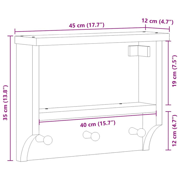 Weiße Wandgarderobe Kiefer Massivholz 45cm