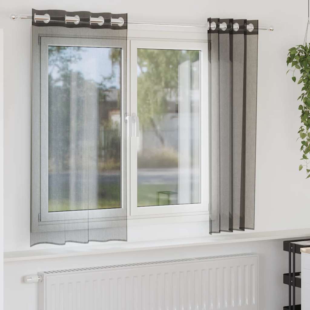 Schwarze Voile-Vorhänge, 140x175 cm, 2er-Set