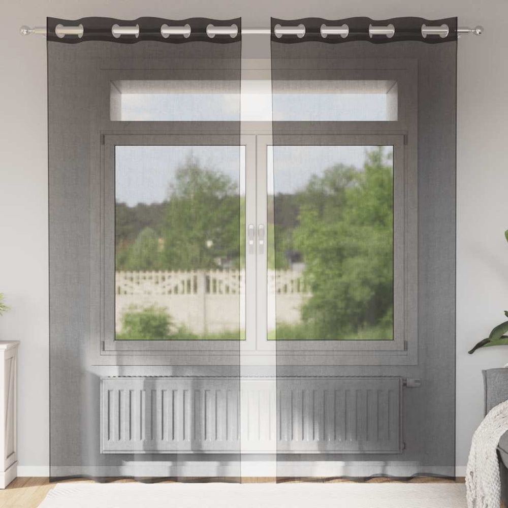 Schwarze Voile-Vorhänge mit Ösen 140x225 cm, 2er-Set