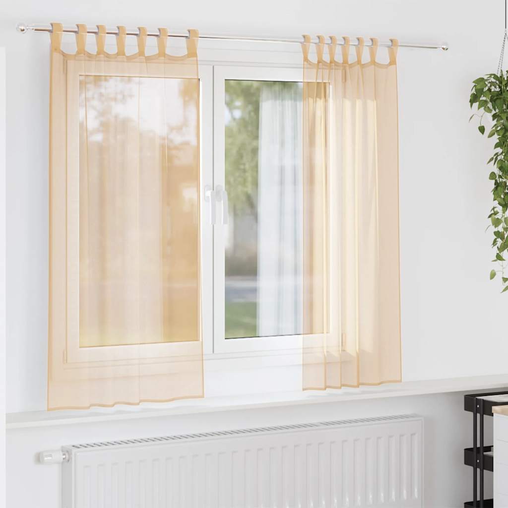 Sandfarbene Voile-Vorhänge mit Schlaufen, 140x140 cm, 2er-Set
