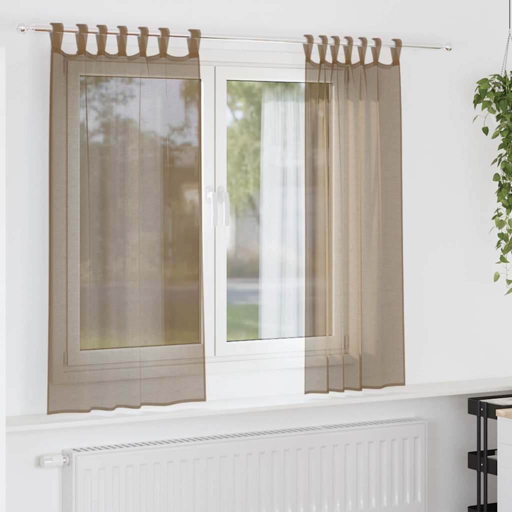 Hellbraune Voile Vorhänge mit Schlaufen, 140x175 cm