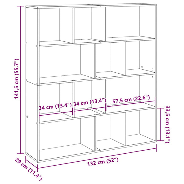 vidaXL Bibliothèque Gris Ciment 132x29x141,5 cm Bois d'ingénierie