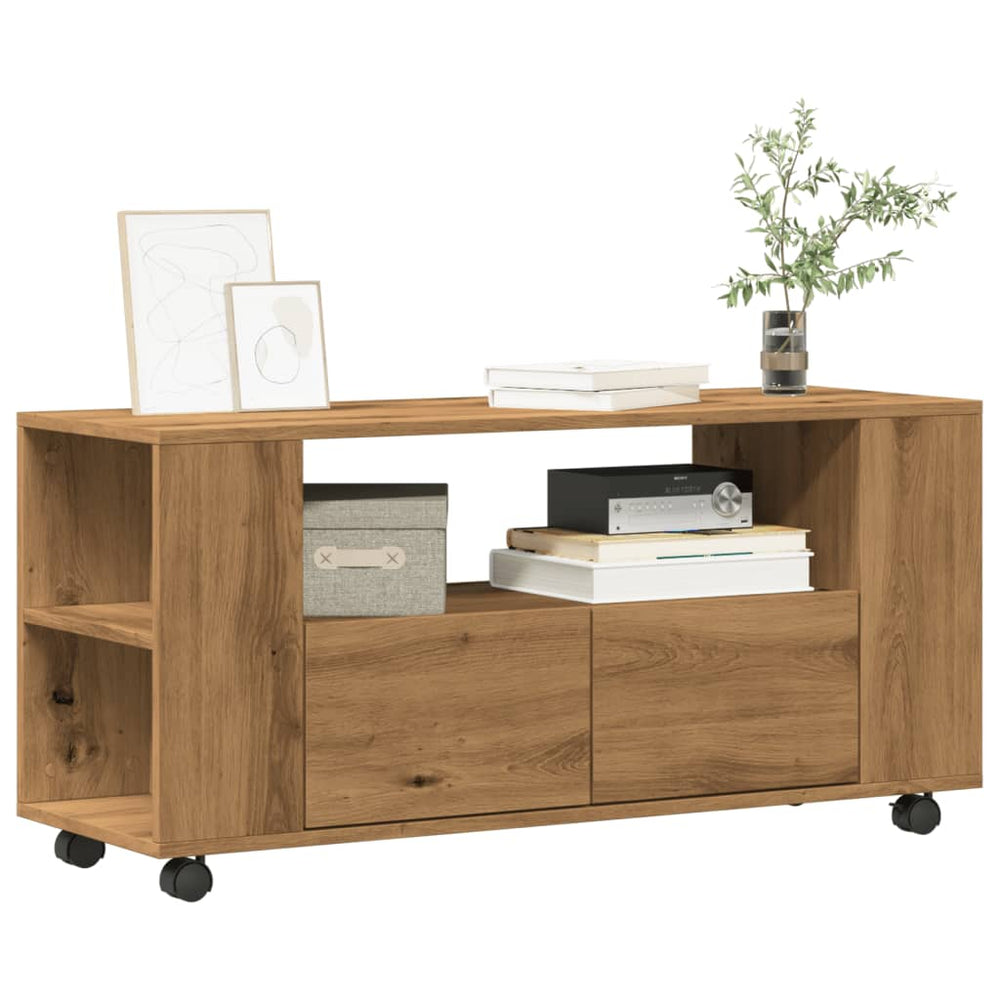 vidaXL Meuble TV à roulettes chêne artisanal 102x34,5x43cm bois d'ingénierie