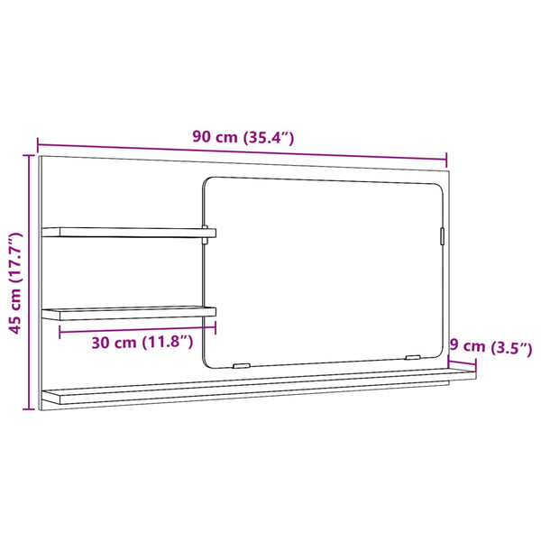Badspiegel mit Ablagen Altholz 90x45 cm